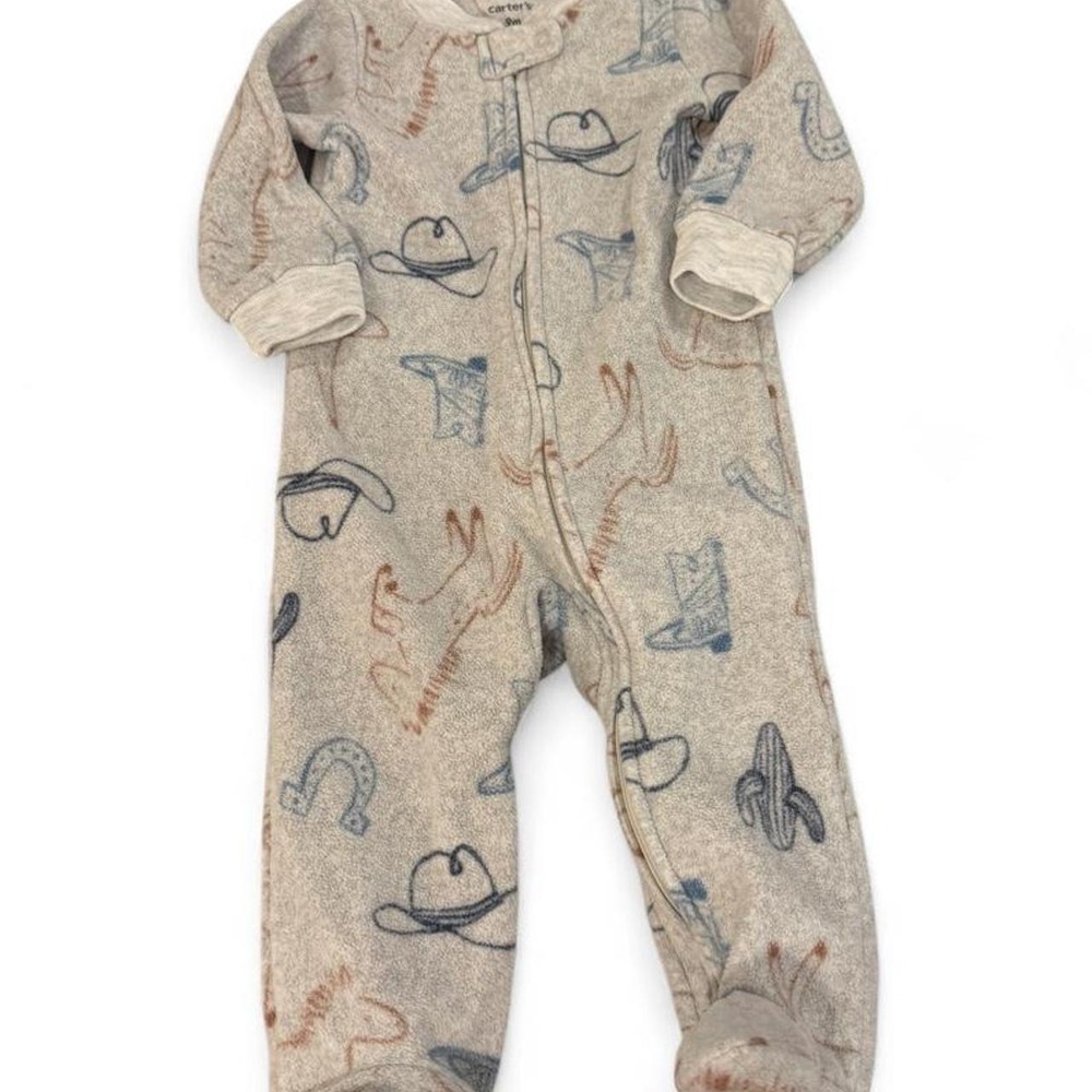 Carters Baby Boy Western Fleece Footed Sleeper 9M Gray Cowboy Print Pajamas